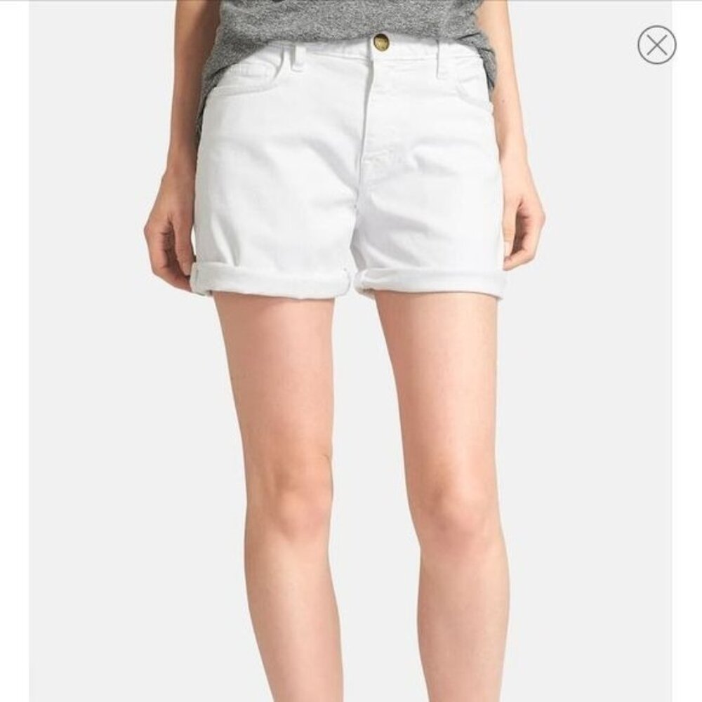 Current/Elliott The Boyfriend Roll Short White Denim‎ Frayed Raw Hem Size 26 s1
